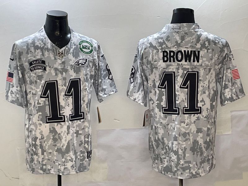 Men Philadelphia Eagles #11 Brown Camo Nike 2025 Salute to Service Limited NFL Jersey style 4->philadelphia eagles->NFL Jersey